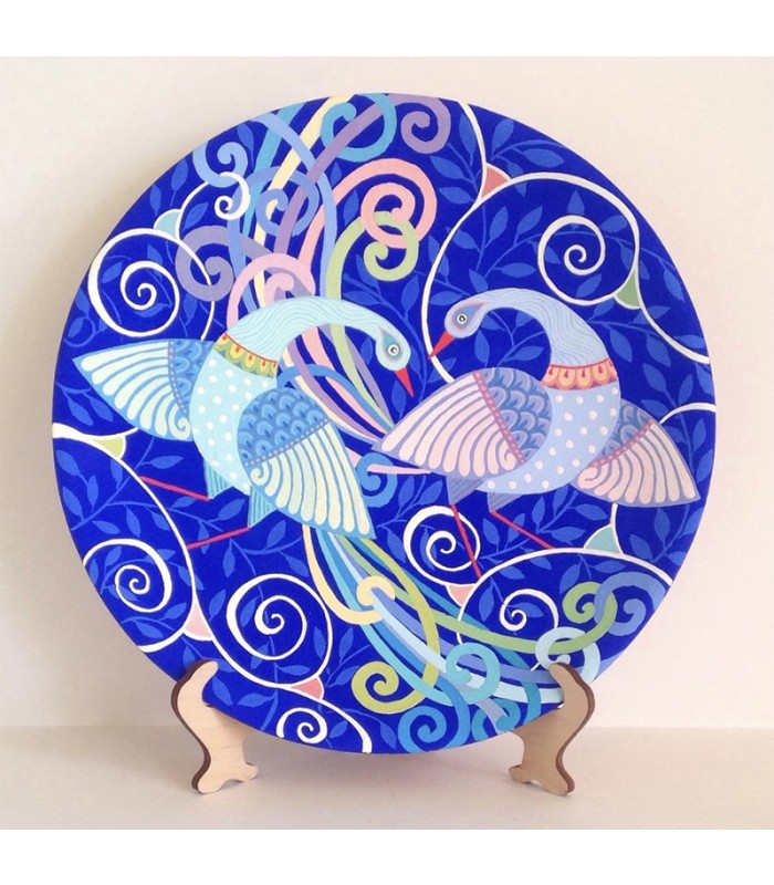 Handmade plate blue peacock fight